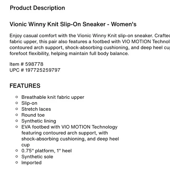 Vionic woman’s slip on Sneakers 9W - Picture 6 of 8